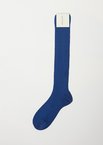 Knee High One Ribbed Socks — Blue