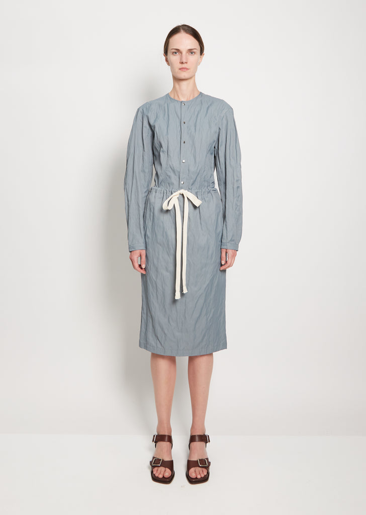 Crinkled Drawstring Cotton Blend Skirt — Misty Blue