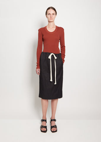 Crinkled Drawstring Cotton Blend Skirt — Black