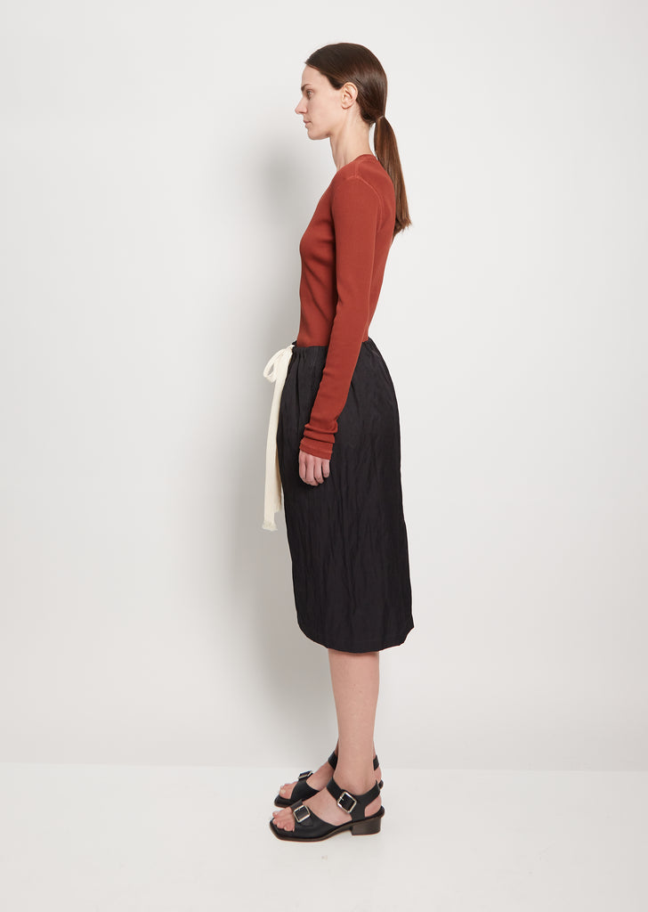 Crinkled Drawstring Cotton Blend Skirt — Black