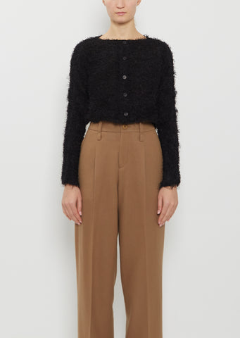 Shifted Fuzzy Pleats Cardigan