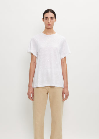 Curved Seam Linen Tee — White