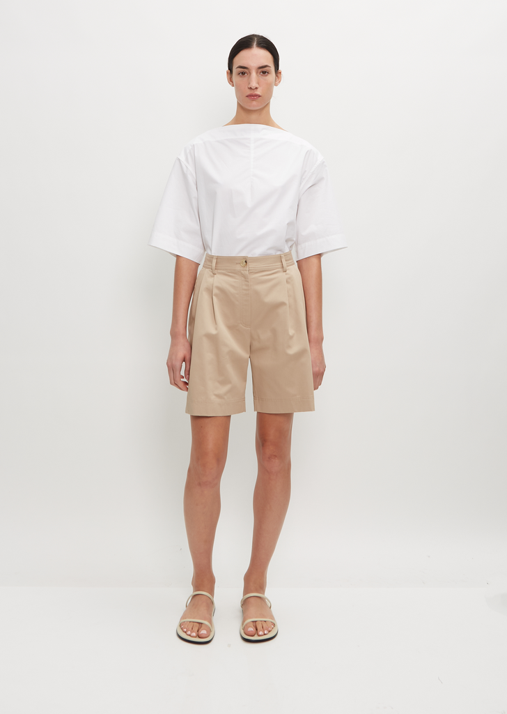 Pleated Cotton-Twill Shorts