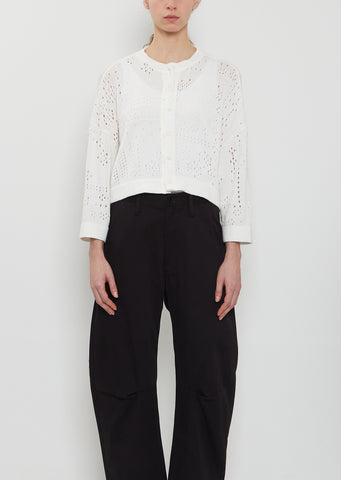 Cropped Cotton Knit Cardigan — White