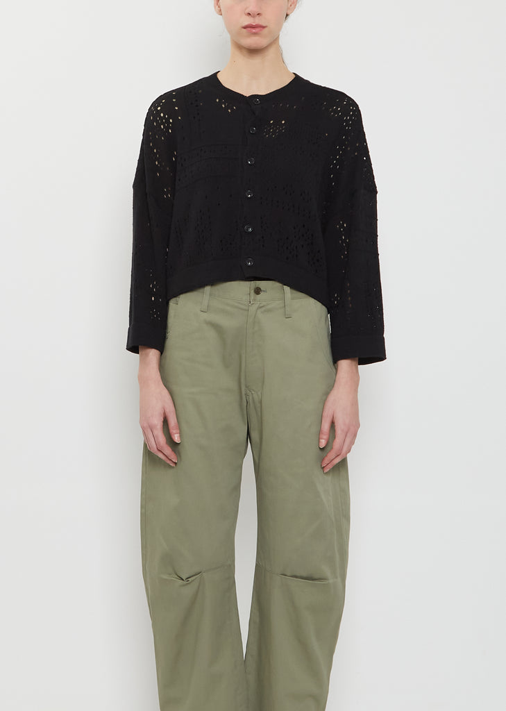 Cropped Cotton Knit Cardigan — Black