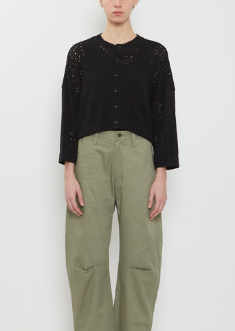 Cropped Cotton Knit Cardigan — Black