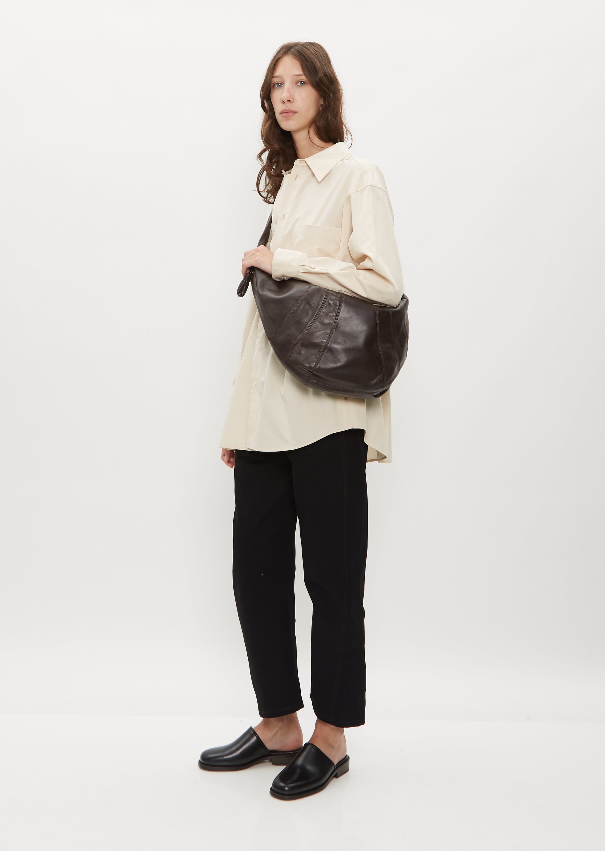 Shop Lemaire Large Croissant Leather Shoulder Bag