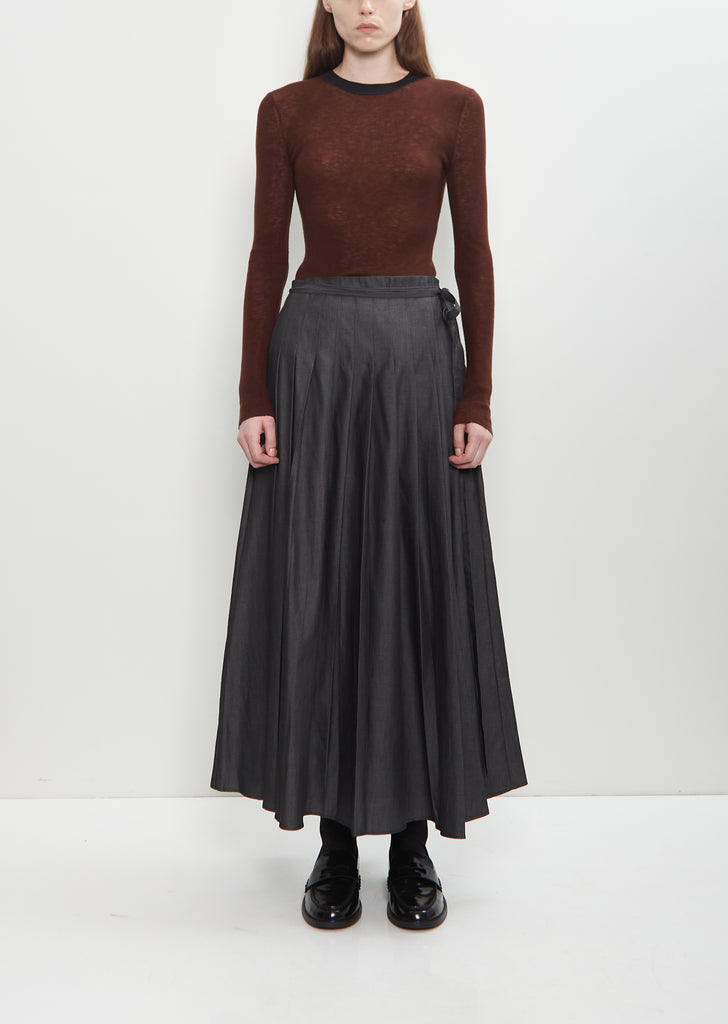 Cotton Denim Wrap Pleat Skirt