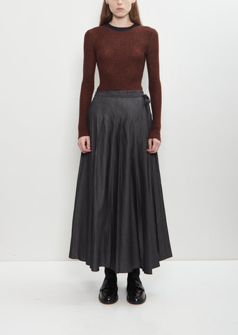 Cotton Denim Wrap Pleat Skirt