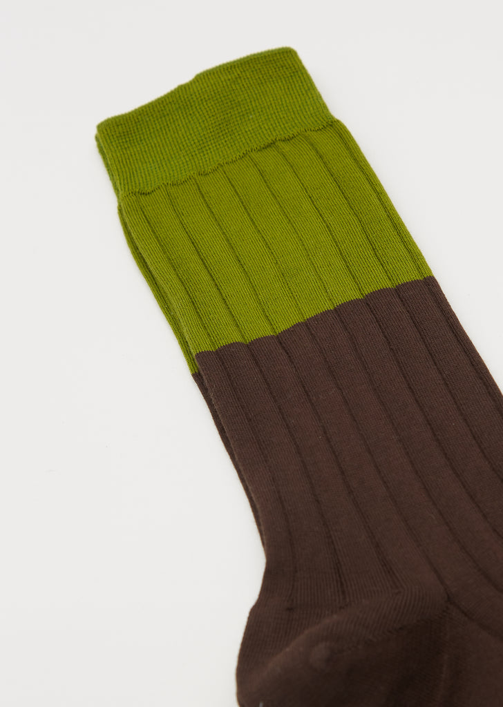 Bi-Color Short Socks — Pistacchio/Chestnut