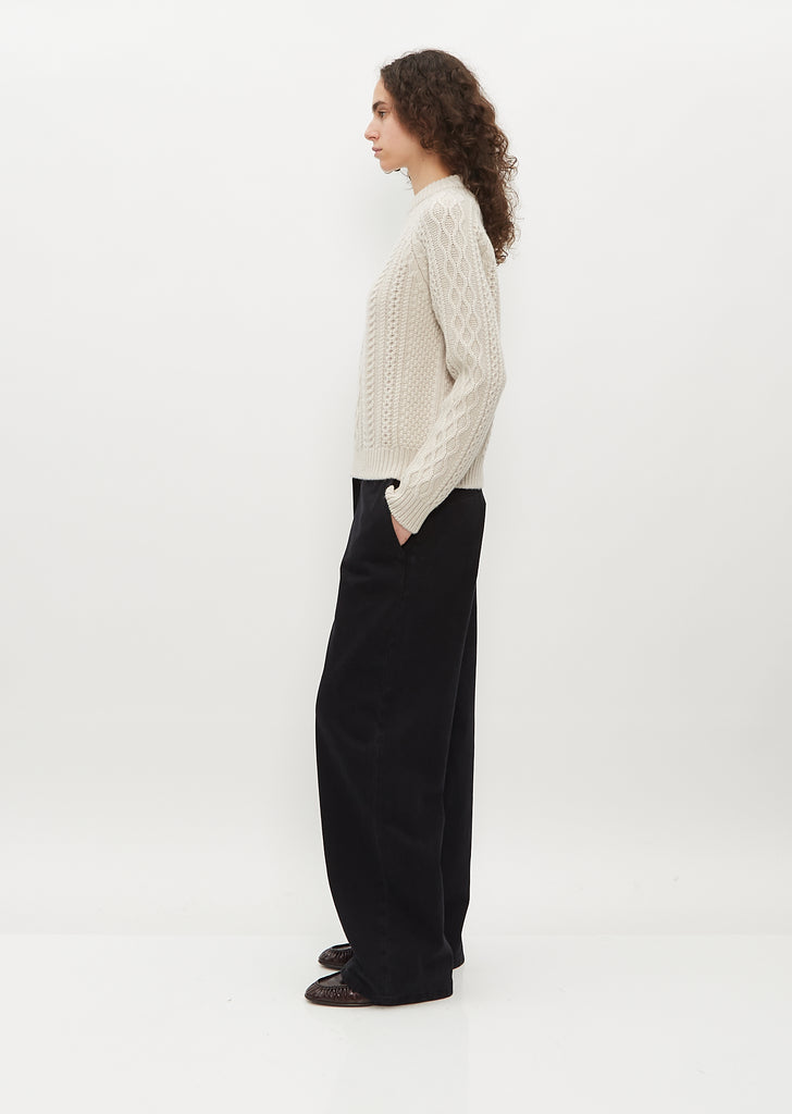 Isla Cable Knit Crew Sweater — Alabaster