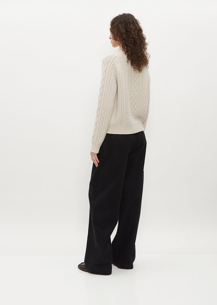 Isla Cable Knit Crew Sweater — Alabaster