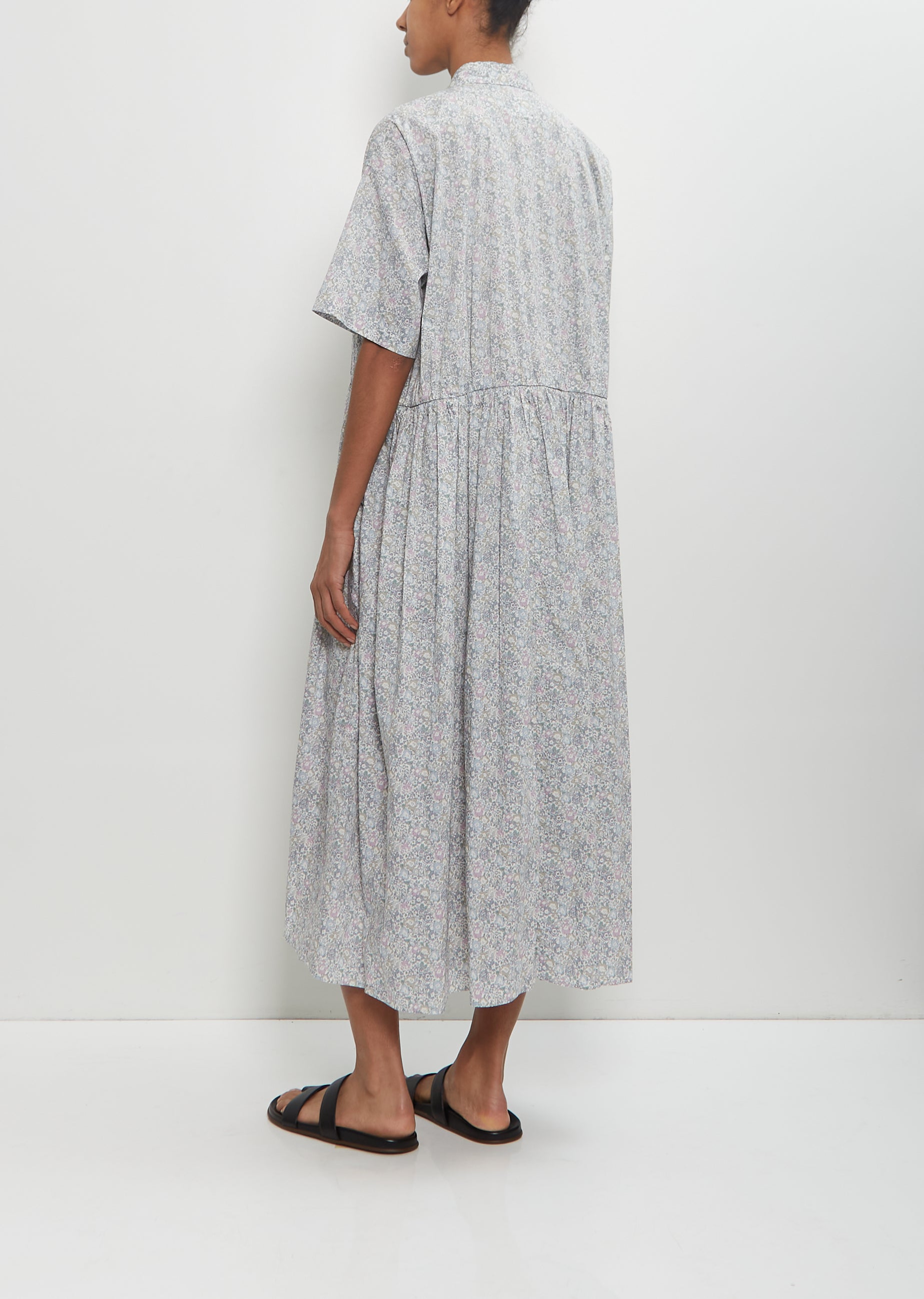 gathered cotton dress Royal Purple Cotton Poplin V-Neck Gathered Midi Wrap Dress 68" / Petite (5'1" and below)