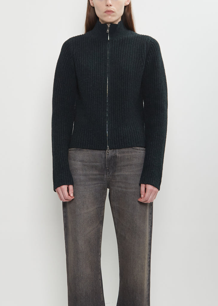 Merino Wool High Neck Zip Up