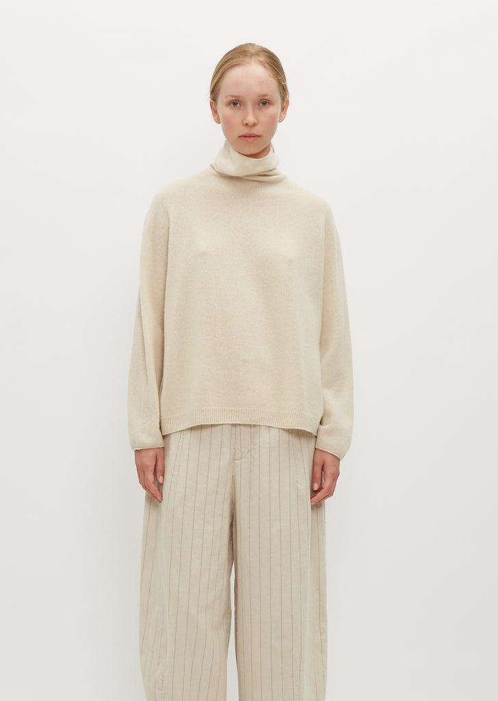Fine Wool Loose High Neck Pullover — Ivory