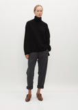 Fine Wool Loose High Neck Pullover — Black