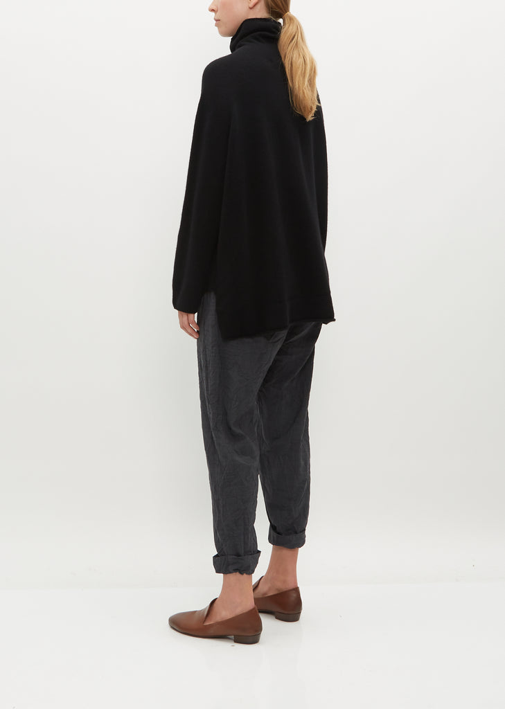 Fine Wool Loose High Neck Pullover — Black