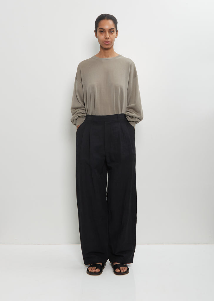 Technical Linen Wide Easy Trousers — Black