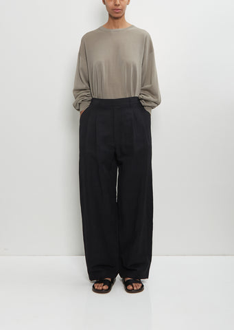 Technical Linen Wide Easy Trousers — Black