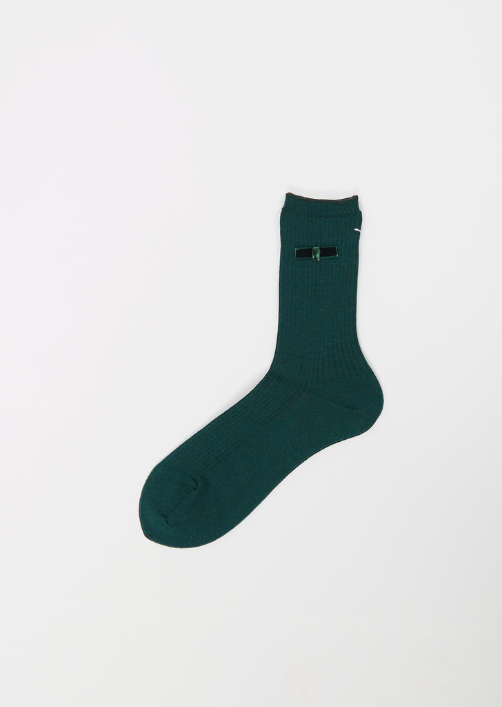 Ribbon Stretch Wool Socks — Green