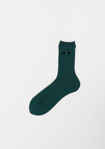 Ribbon Stretch Wool Socks — Green