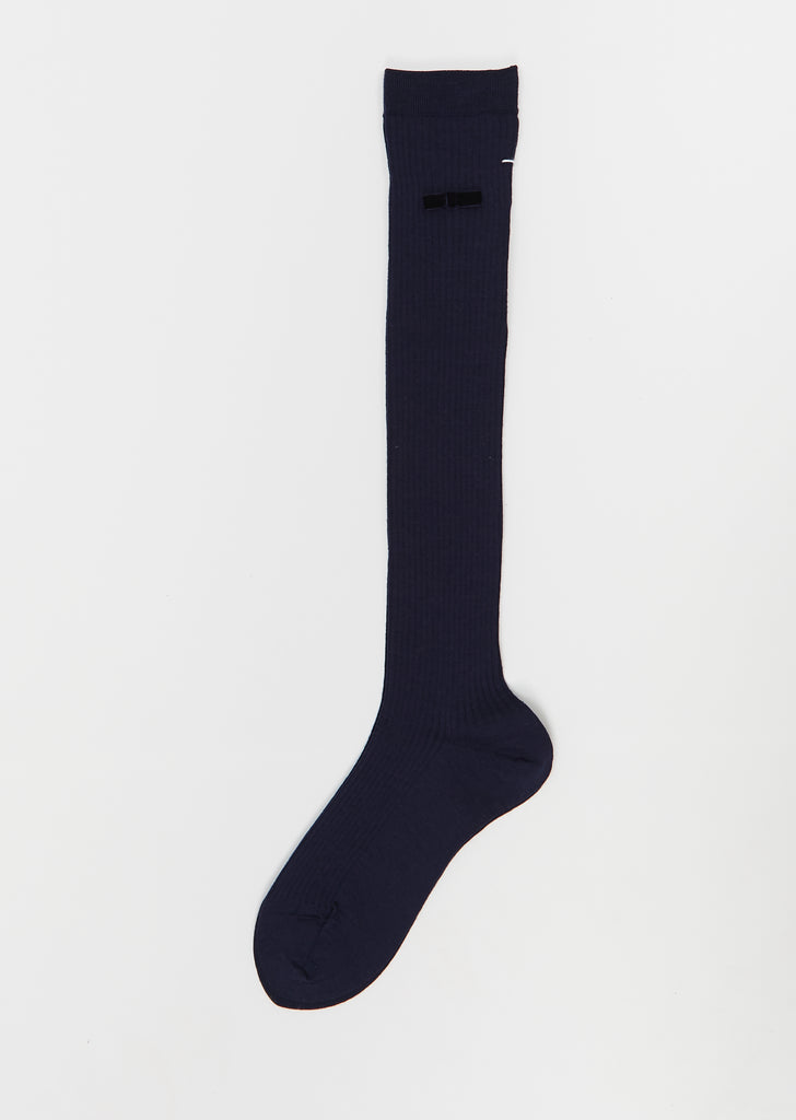 Ribbon Stretch Wool High Socks — Navy