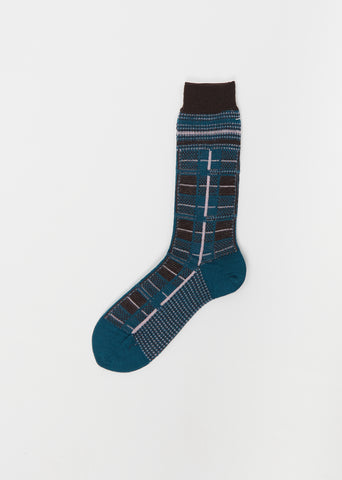 Tartan Check Stretch Wool Socks — Turquoise