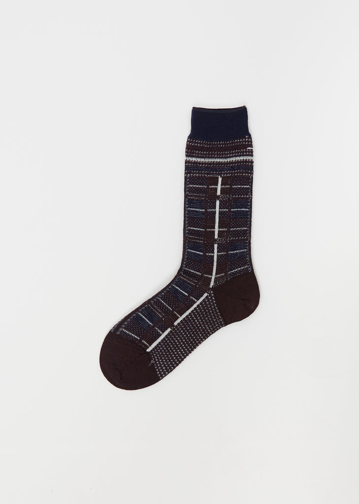 Tartan Check Stretch Wool Socks — Wine