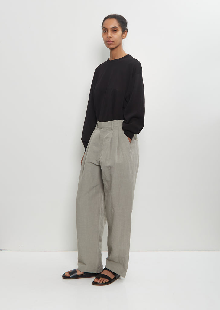 Technical Linen Wide Easy Trousers — Beige