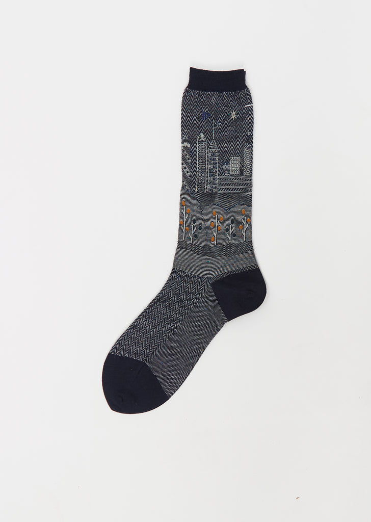 City Scape Stretch Wool Socks — Navy