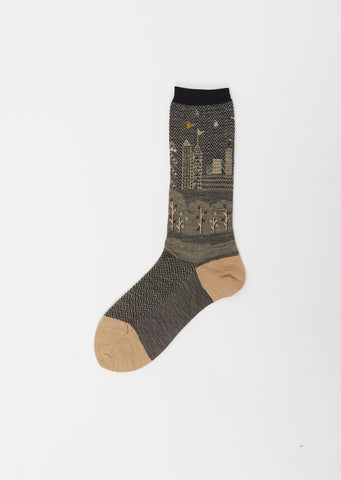 City Scape Stretch Wool Socks — Beige