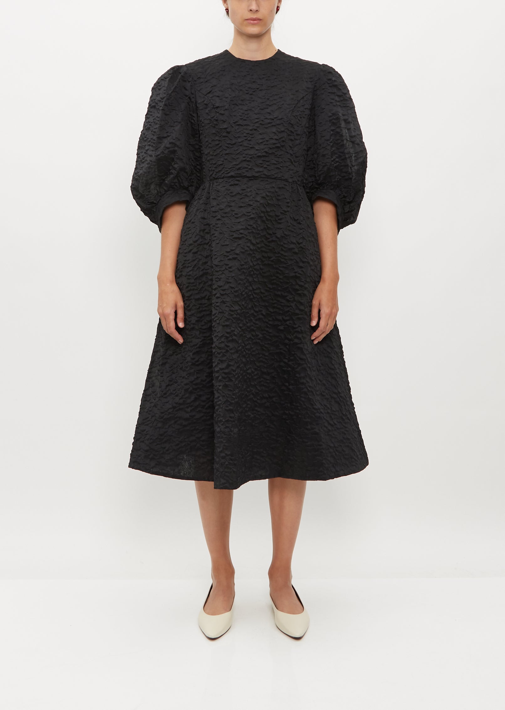 Puff Sleeve Fitted Dress Black La Garonne Puff Sleeve Fitted Dress Black La Garonne