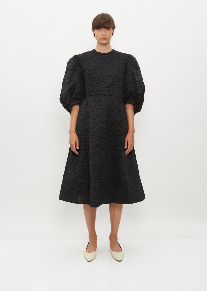 Puff Sleeve Fitted Dress — Black