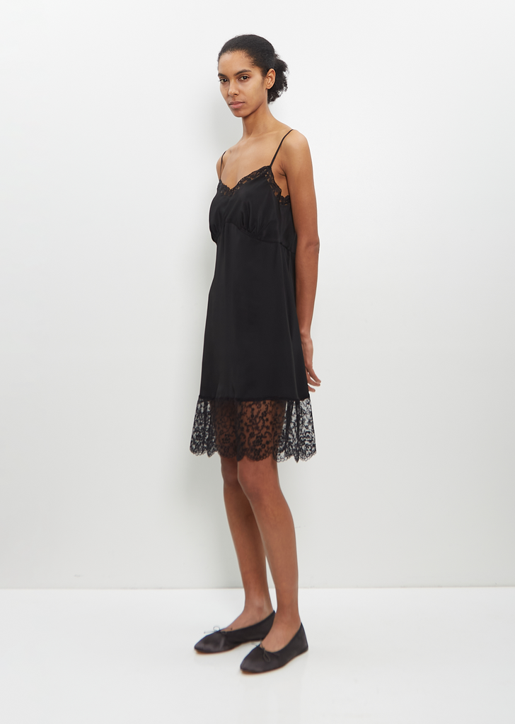 Silk Blend Lace Trim Mini Slip Dress