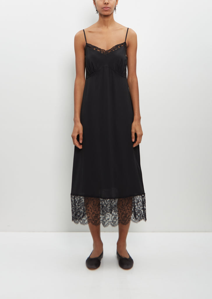 Slip Dress with Deep Lace Trim — Black