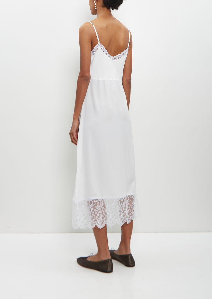 Silk Blend Lace Trim Slip Dress — Ivory