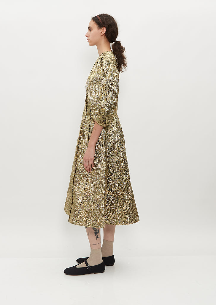 Puff Sleeve Fitted Dress — Gold/Pearl/Clear