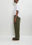 Cotton Linen Herringbone Trousers — Khaki