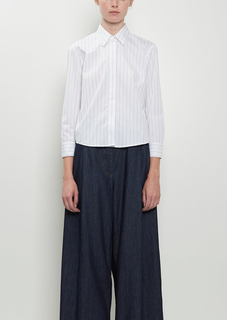 Clavini Bis Cotton Shirt — White / Navy