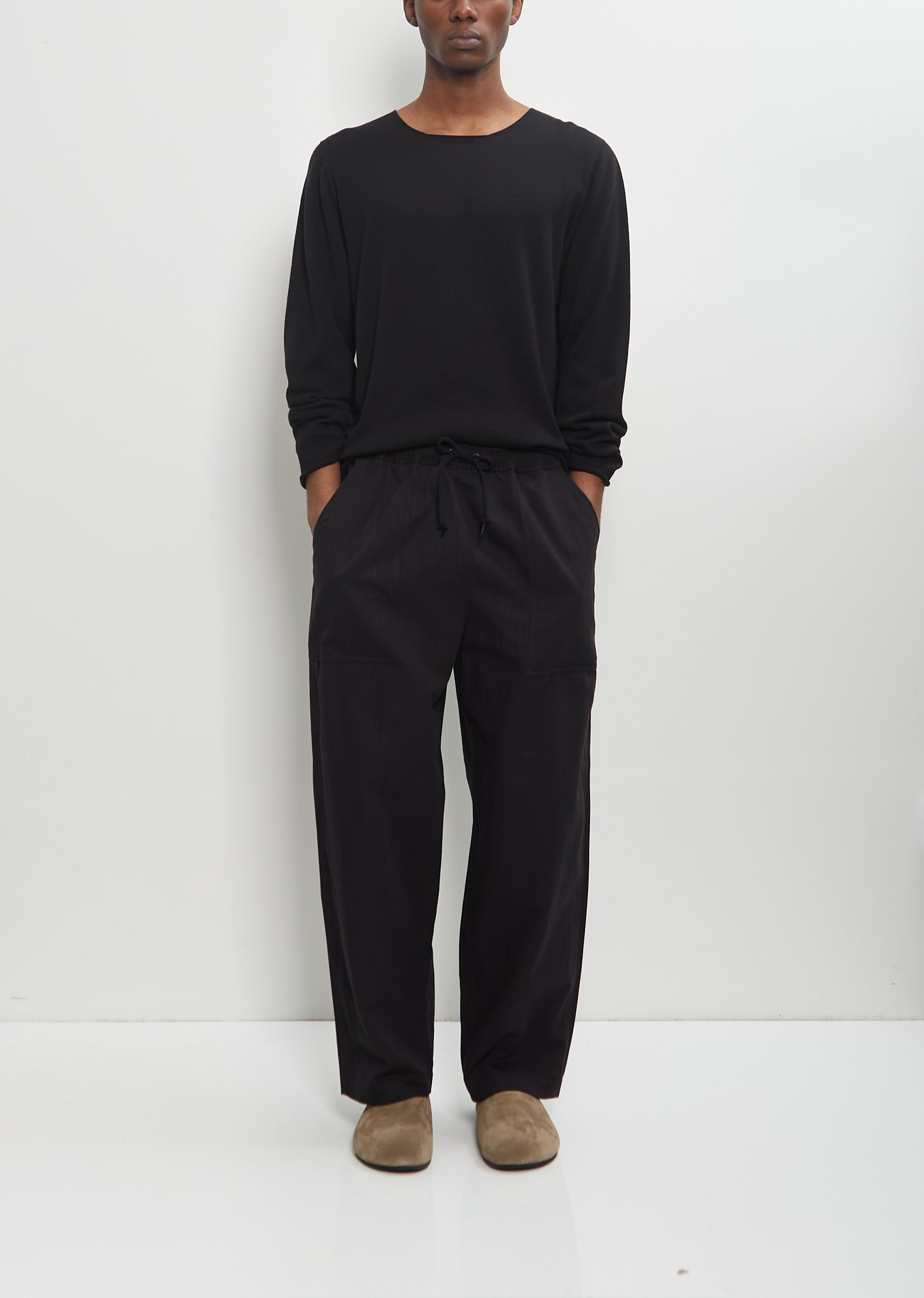 Cotton Linen Herringbone Trousers — Black – La Garçonne
