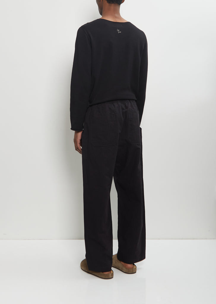 Cotton Linen Herringbone Trousers — Black