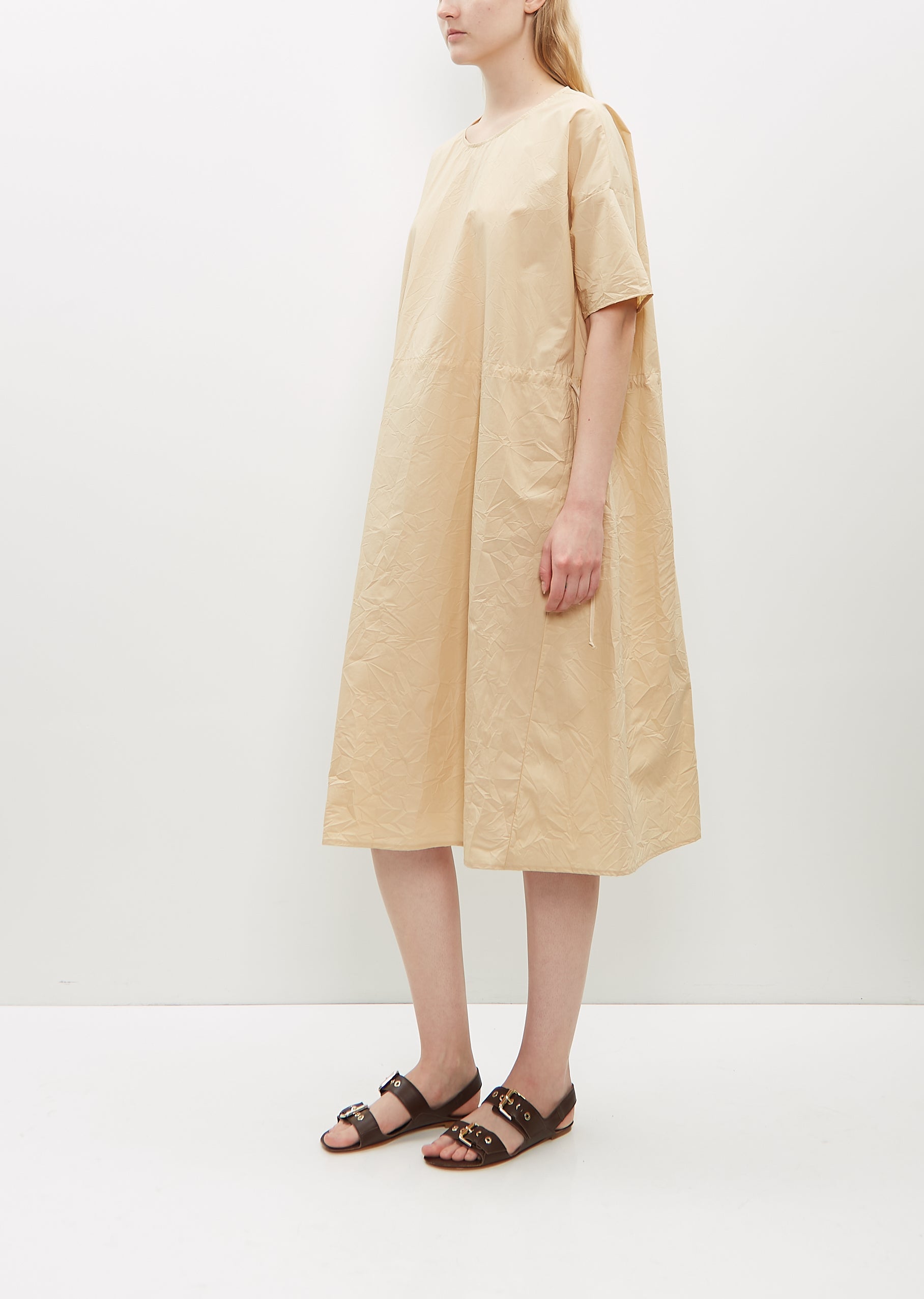 short sleeve crinkle dress Orientique Crinkle Short Sleeve Godet Dress-Zapallar In Full Swing