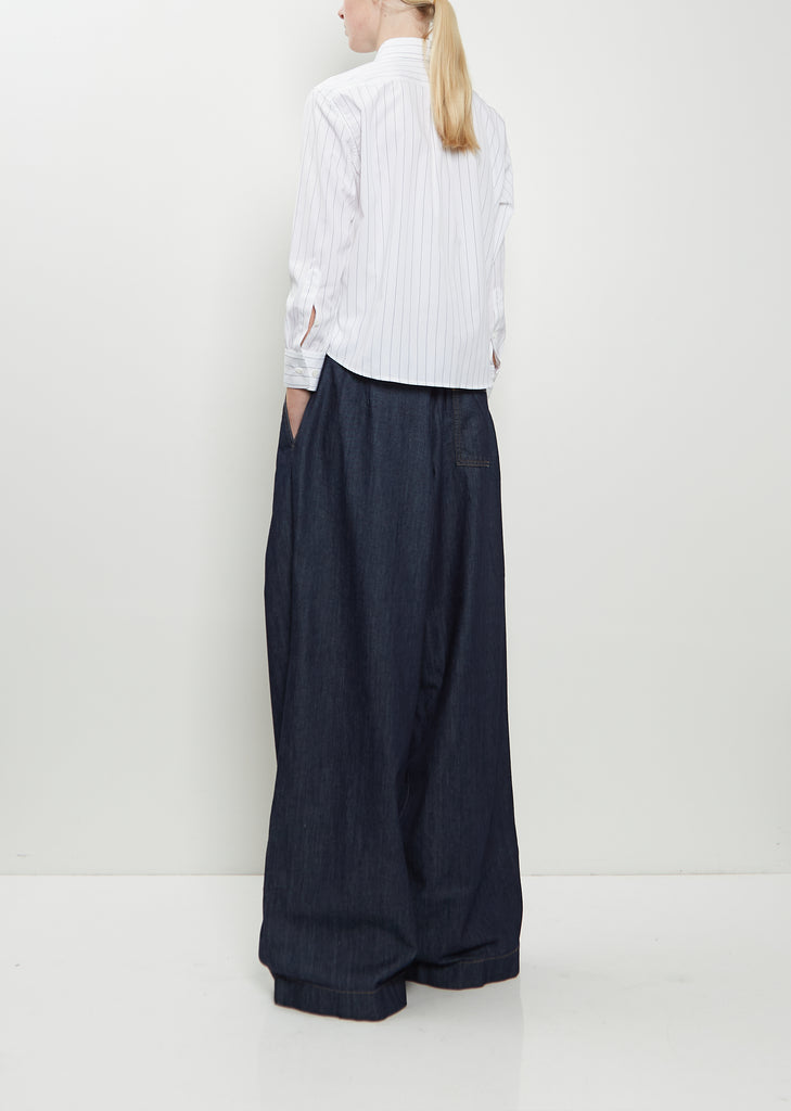 Clavini Bis Cotton Shirt — White / Navy