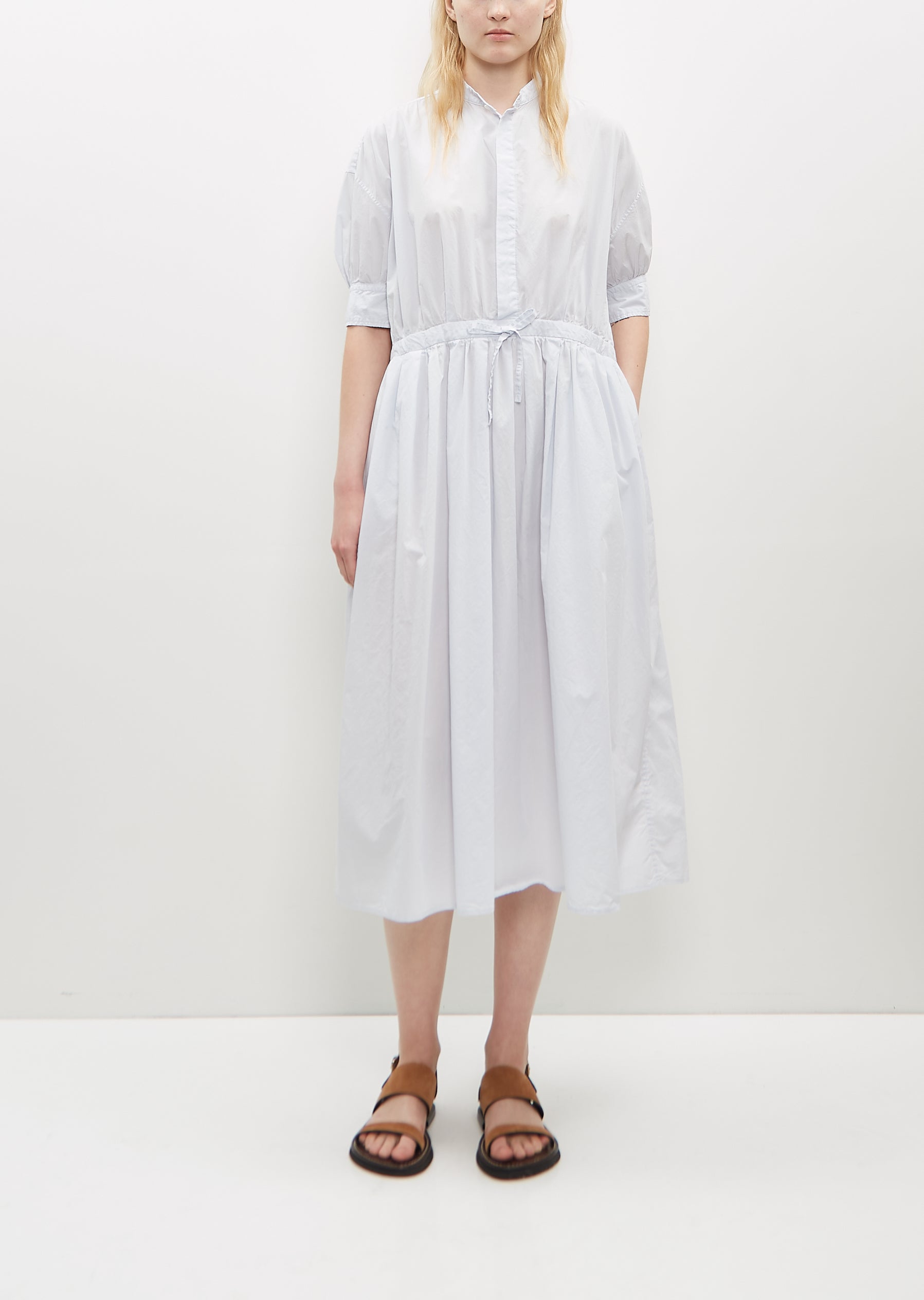 Half Bishop Sleeve String Dress — Smoke Saxe Blue – La Garçonne Half Bishop Sleeve String Dress — Smoke Saxe Blue – La Garçonne
