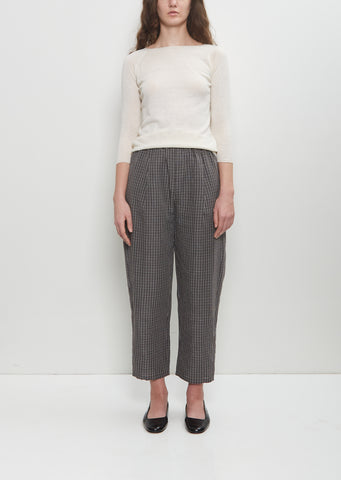 Micro Tartan Tapered Pull On Pant — Cement