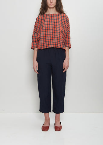 Linen Straight Pull On Pant — Blue