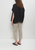 Linen Collarless Button Down Top — Black