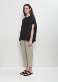 Linen Collarless Button Down Top — Black