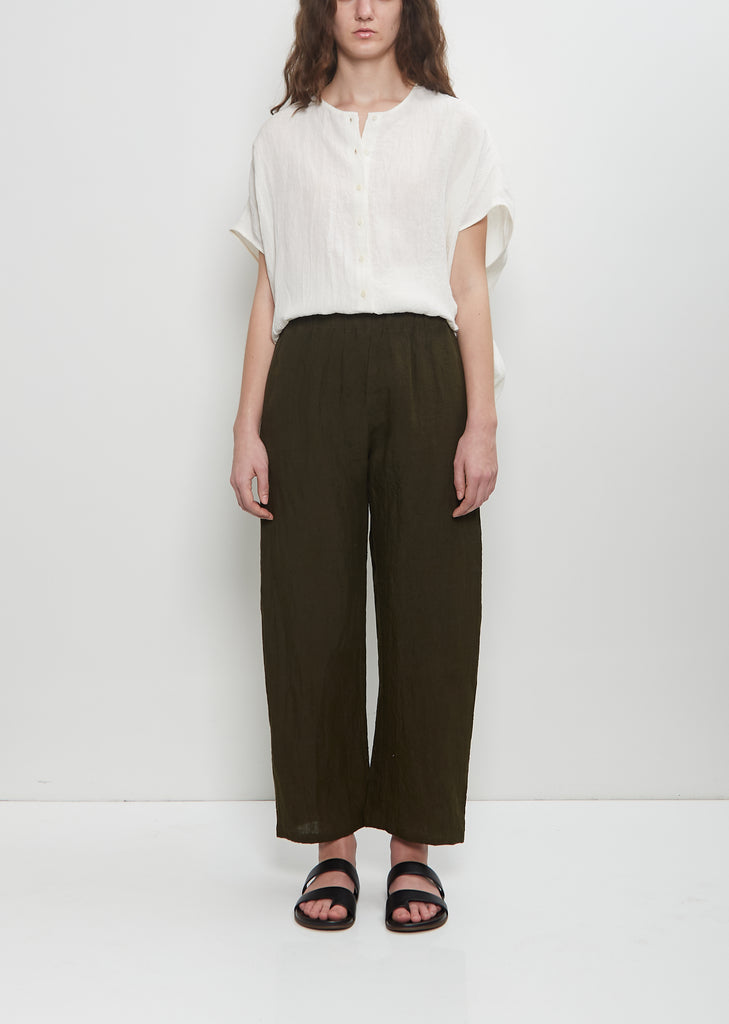 Linen Wide Pull On Pant — Khaki Green