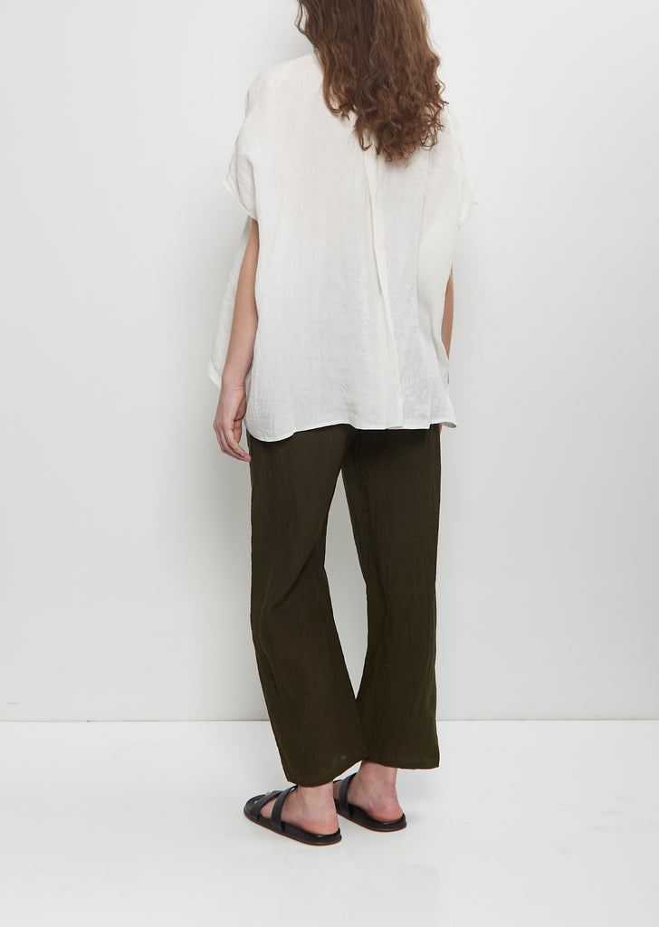 Linen Collarless Button Down Top — Milk